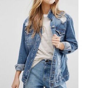 New Look Distressed Mid Blue Denim Jacket